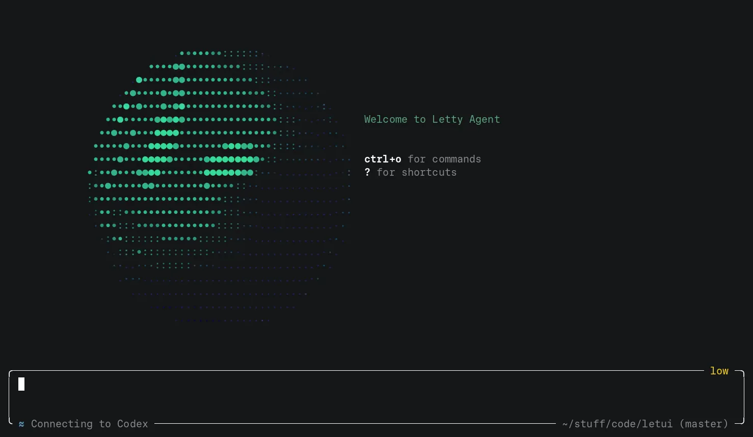 Letty, the LeTUI AI agent example, answering a question about the renderer with Codex